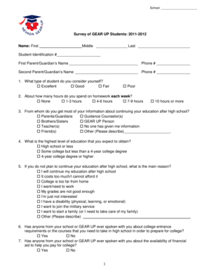 GEAR UP Student Survey Form