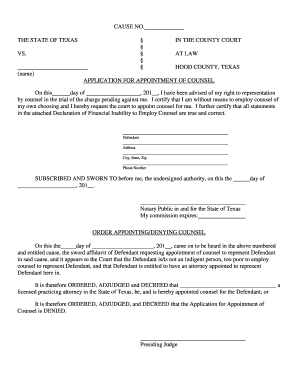 Texas Application for Appointment of Counsel