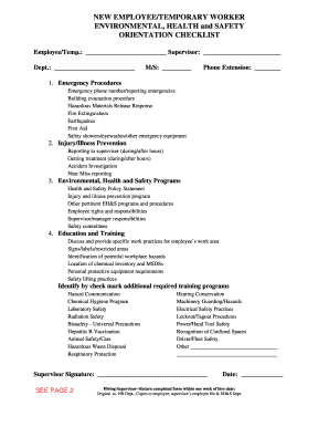 New Employee Safety Orientation Checklist