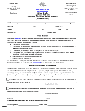 Nevada Authorization for Release of Personal Information