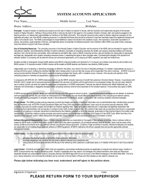 NSHE System Accounts Application Form
