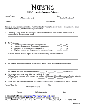 Nevada Nursing Supervisor's Report