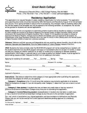 Nevada Residency Application Form