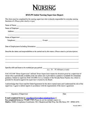 Nevada RN/LPN Initial Nursing Supervisor Report