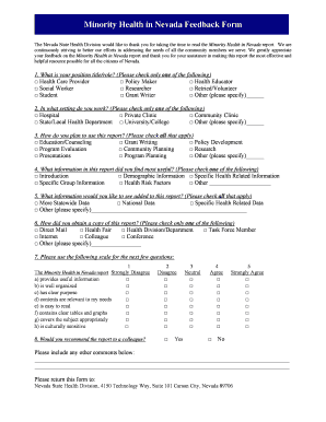 Minority Health in Nevada Feedback Form