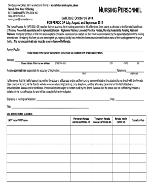 Nevada Nursing Personnel Report