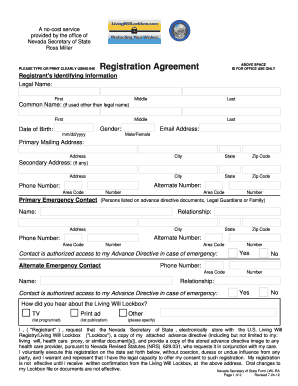 Nevada Living Will Lockbox Registration Agreement