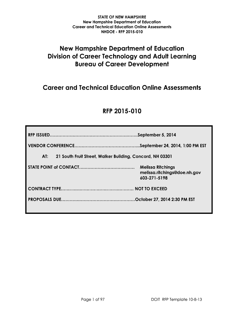 Fillable Online admin state nh Career and Technical Education Online