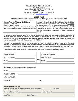 Nevada Duck Stamp Order Form