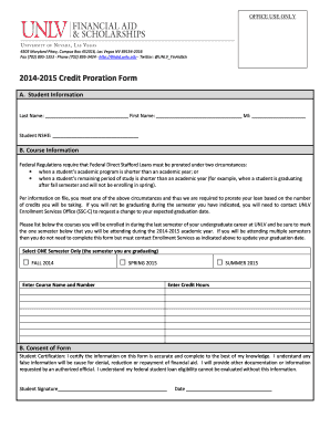 2014-2015 Credit Proration Form