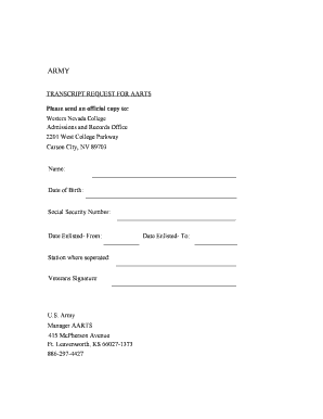 Army Transcript Request for AARTS