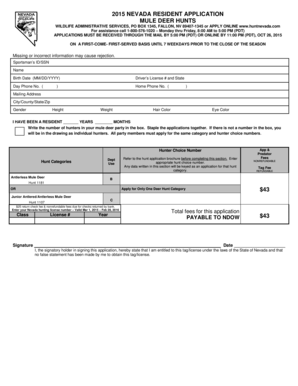 2015 Nevada Mule Deer Hunt Application