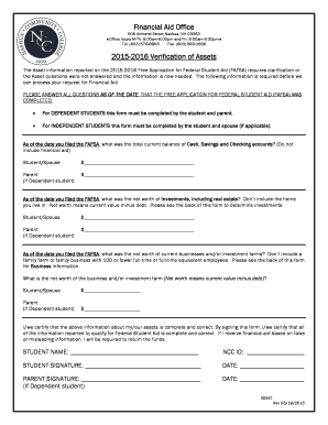 2015-2016 Verification of Assets