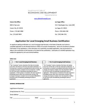 Nevada Local Emerging Small Business Certification Application