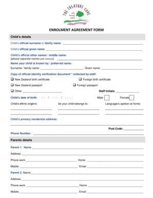 New Zealand Child Enrolment Agreement Form