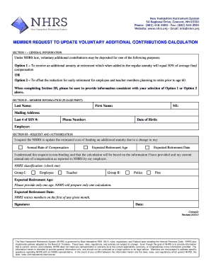 New Hampshire Retirement System Voluntary Contribution Update Form