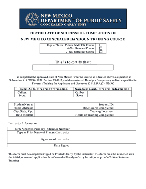 New Mexico Concealed Handgun Training Certificate