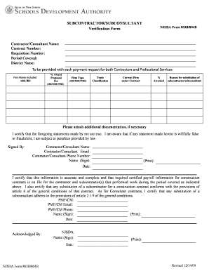 NJSDA Subcontractor Verification Form
