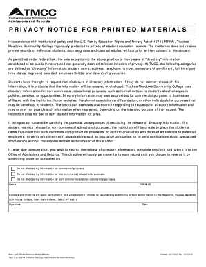 Truckee Meadows Community College Privacy Notice Form