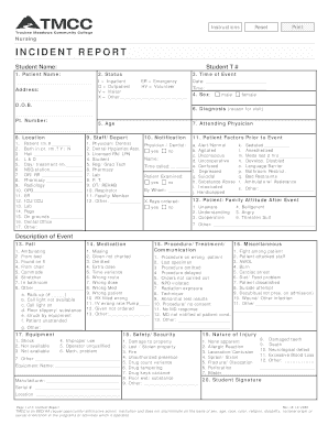 Nursing Incident Report Form