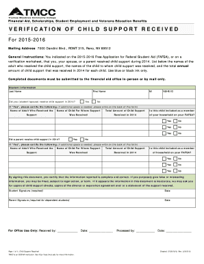 Verification of Child Support Received
