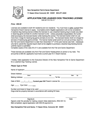 New Hampshire Leashed Dog Tracking License Application