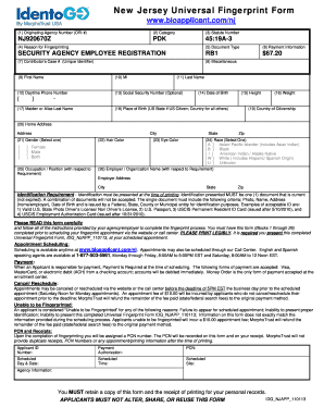 New Jersey Universal Fingerprint Form