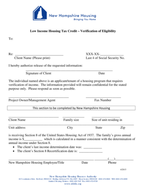 Low Income Housing Tax Credit Verification Form