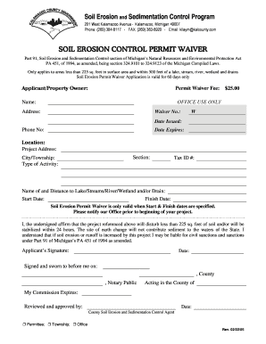 Soil Erosion Permit Waiver Application
