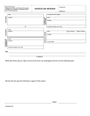 New Jersey Workers' Compensation Motion Notice