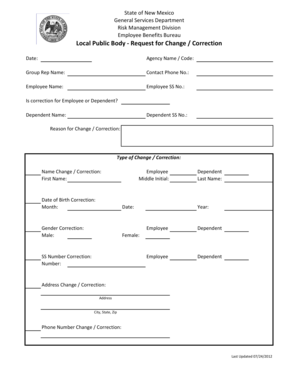 New Mexico Request for Change Correction