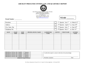 AIRCRAFT PREDATOR CONTROL LOG AND QUARTERLY REPORT - wildlife state nm