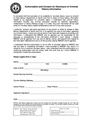 Authorization and Consent for Disclosure of Criminal History Information