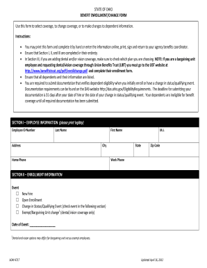 Ohio State Benefit Enrollment Form
