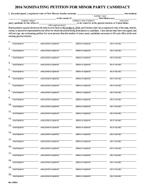 2016 Nominating Petition for Minor Party Candidacy