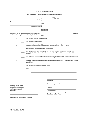 New Mexico Workers' Compensation Response Form