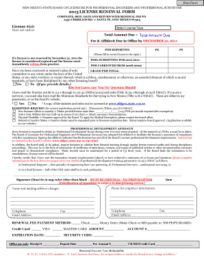 New Mexico Professional Engineer License Renewal Form