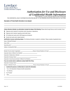 Authorization for Use and Disclosure of Confidential Health Information