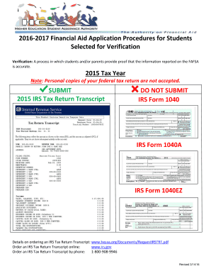 2015 IRS Tax Return Transcript Verification Form