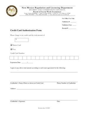 New Mexico Credit Card Authorization Form