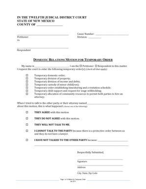 Domestic Relations Motion for Temporary Order