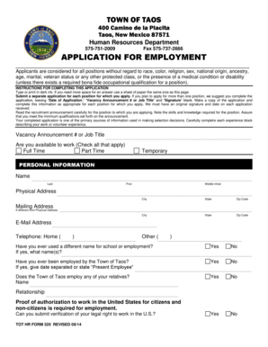Town of Taos Application for Employment