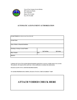 Town of Taos Automatic Payment Authorization