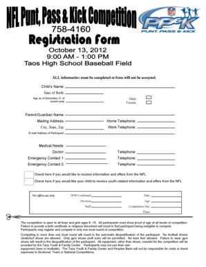 NFL Punt Pass and Kick Waiver Form