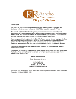 City of Rio Rancho Vendor Registration Form