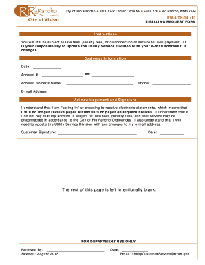 City of Rio Rancho E-Billing Request Form