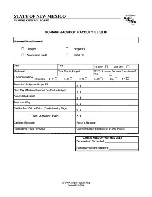 New Mexico GC-04NP Jackpot Payout/Fill Slip