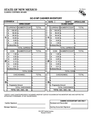 GC-01NP Cashier Inventory Form