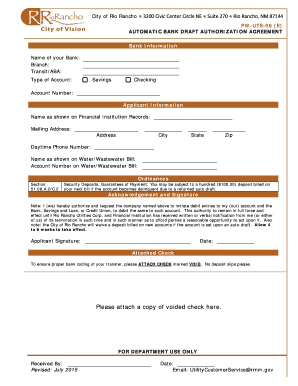 Automatic Bank Draft Authorization Agreement