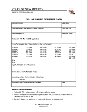 New Mexico Gaming Signature Card